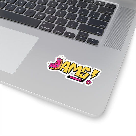 Jam! Rocks Donut Logo Sticker — Retro Yellow Lightning Kiss-Cut Sticker